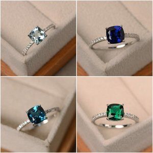 Trendy Anillo Sea Blue Square Gemstone 925 Silver Ring for Women, VIP3…